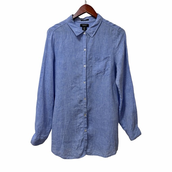 Jones & Co. Tops - Jones & Co Womens Linen Button Up Shirt Size M Blue Coastal Beach Vacation FLAW